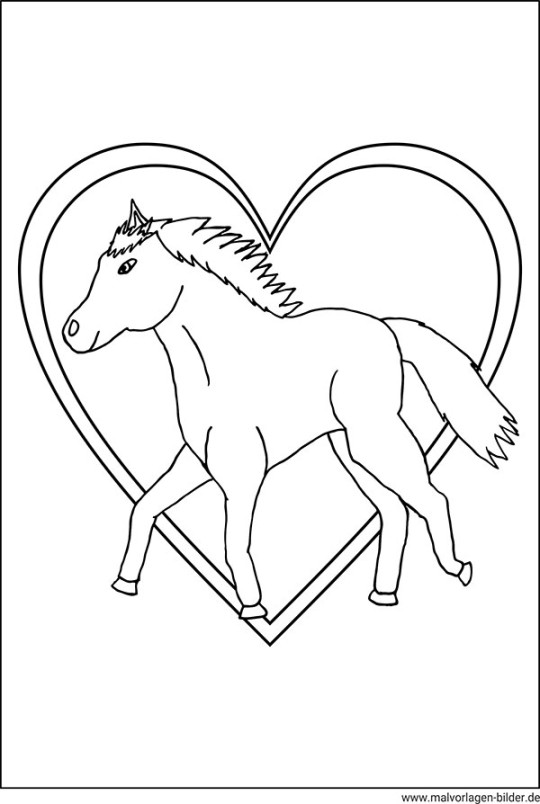 Ausmalbild Pferd mit einem großen Herz